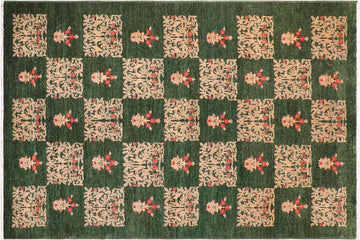 handmade Transitional Kafkaz Chobi Ziegler Green Tan Hand Knotted RECTANGLE 100% WOOL area rug 6 x 9